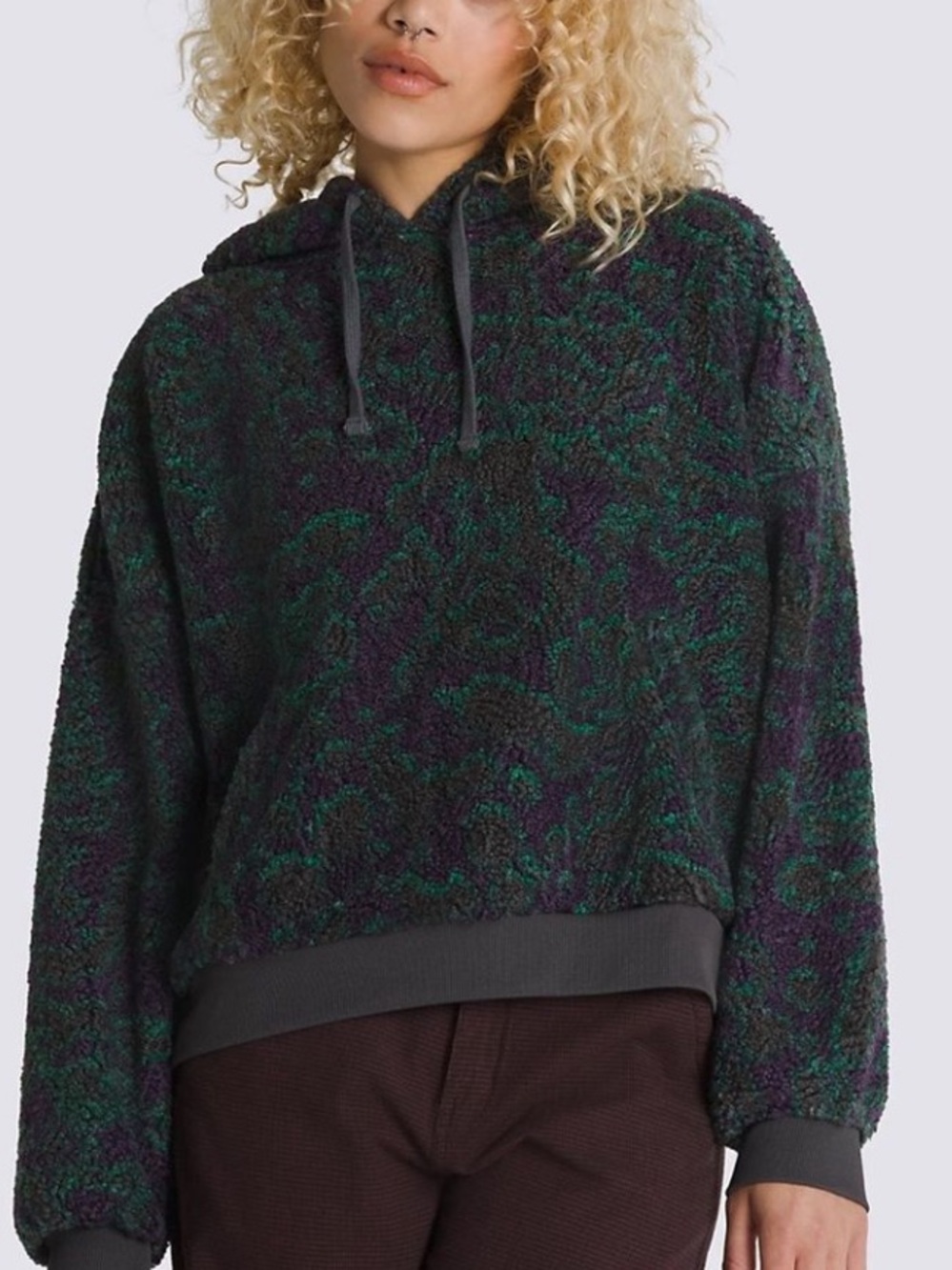 VANS Collett Oversized Boucle Hoodie Sweatshirt Green Purple Women’s Small NEW